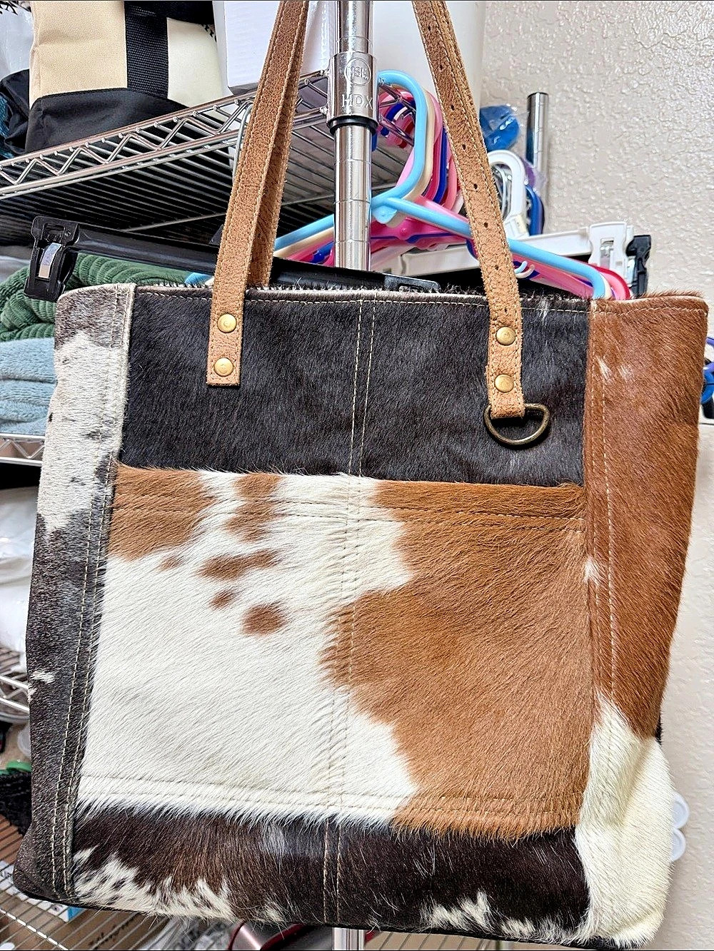 Myra Bag Cowhide Tote in Brown & Black- slight use (wear on back) photo shown